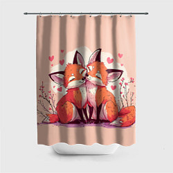 Шторка для ванной Влюбленные рыжие лисички