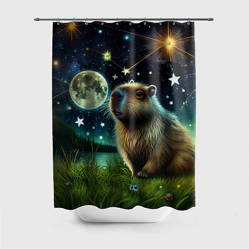 Шторка для ванной Капибара прогулки в полнолуние / 3D-принт – фото 1