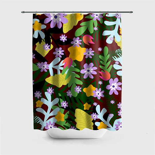 Шторка для ванной Гавайская цветочная расцветка / 3D-принт – фото 1