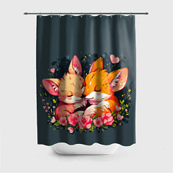 Шторка для ванной Милые лисички в цветах