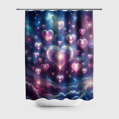 Шторка для ванной Космические сердца - звезды / 3D-принт – фото 1