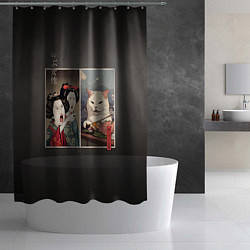 Шторка для душа Кот - мем в японской стилистике, цвет: 3D-принт — фото 2