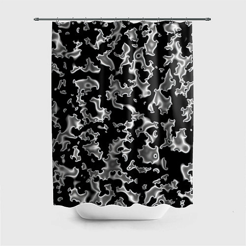 Шторка для ванной Капли жидкого металла - камуфляж на чёрном / 3D-принт – фото 1