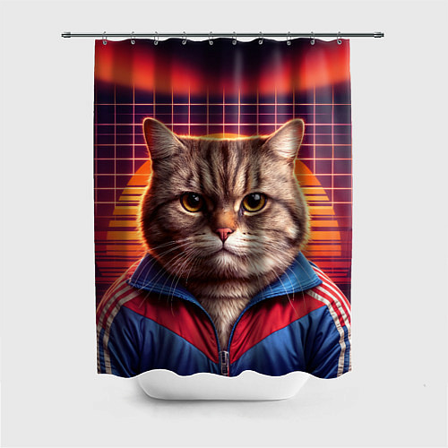 Шторка для ванной Полосатый кот в спортивном костюме / 3D-принт – фото 1