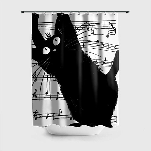 Шторка для ванной Кот повис на музыкальных нотах / 3D-принт – фото 1