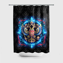 Шторка для душа Яркий неоновый герб России, цвет: 3D-принт