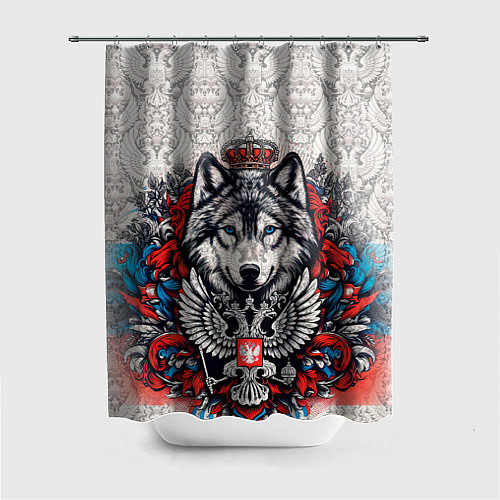 Шторка для ванной Белый волк и белый герб России / 3D-принт – фото 1