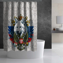 Шторка для душа Белый русский волк и герб России, цвет: 3D-принт — фото 2