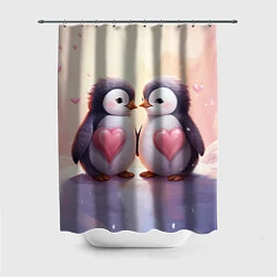 Шторка для душа Два влюбленных пингвина, цвет: 3D-принт