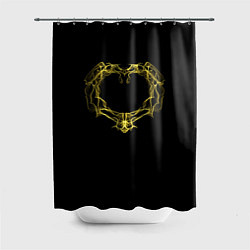 Шторка для душа Сердце желтыми энергетическими линиями на черном, цвет: 3D-принт