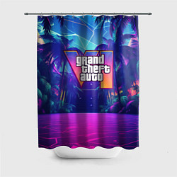 Шторка для душа Gta 6 логотип в стиле ночного vice city, цвет: 3D-принт