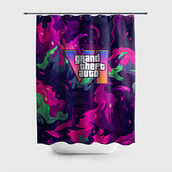 Шторка для душа GTA 6 logo яркий неоновый камуфляжный стиль, цвет: 3D-принт