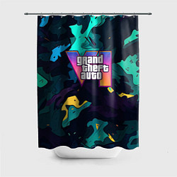 Шторка для ванной GTA 6 logo яркий неоновый камуфляжный стиль