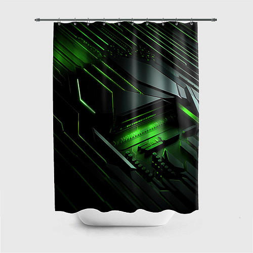 Шторка для ванной Металл и зеленый яркий неоновый свет / 3D-принт – фото 1