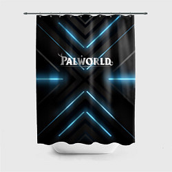 Шторка для ванной Palworld logo на фоне синего неона