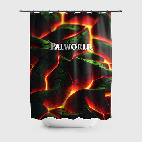 Шторка для ванной Palworld логотип на зеленой абстракции фон / 3D-принт – фото 1