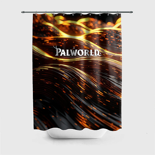 Шторка для ванной Palworld логотип золотистый и черный фон / 3D-принт – фото 1