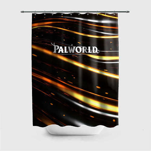 Шторка для ванной Palworld логотип золотые волны на черном / 3D-принт – фото 1
