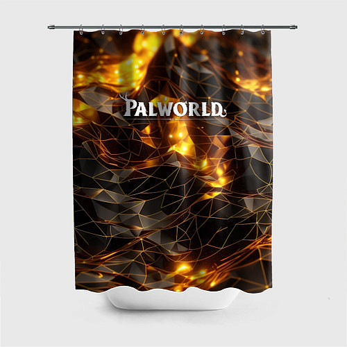 Шторка для ванной Palworld логотип золотые абстрактные частицы на че / 3D-принт – фото 1