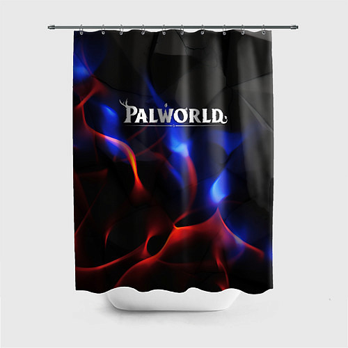 Шторка для ванной Palworld логотип на черном и фиолетовом абстракте / 3D-принт – фото 1