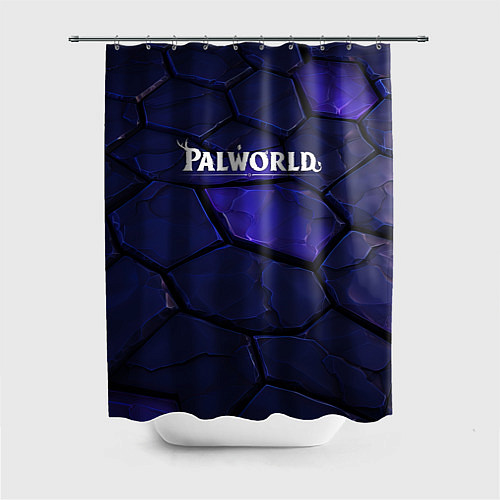 Шторка для ванной Palworld логотип темные синие разломы плит / 3D-принт – фото 1