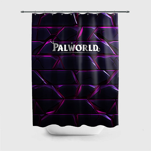 Шторка для ванной Palworld логотип фиолетовые яркие плиты / 3D-принт – фото 1