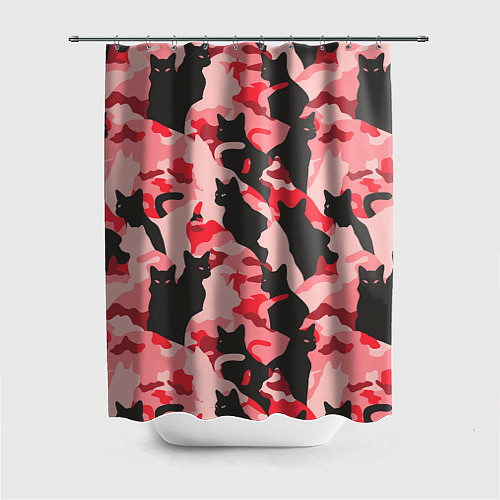 Шторка для ванной Розовый камуфляж из котов / 3D-принт – фото 1