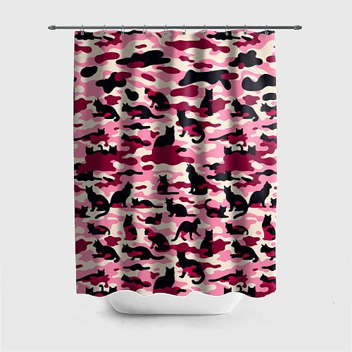Шторка для ванной Камуфляжные розовые котики / 3D-принт – фото 1