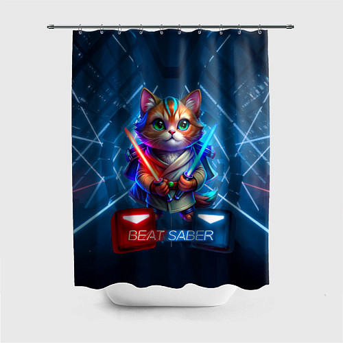 Шторка для ванной Beat Saber кот музыкальный джедай / 3D-принт – фото 1