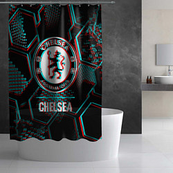 Шторка для душа Chelsea FC в стиле glitch на темном фоне, цвет: 3D-принт — фото 2