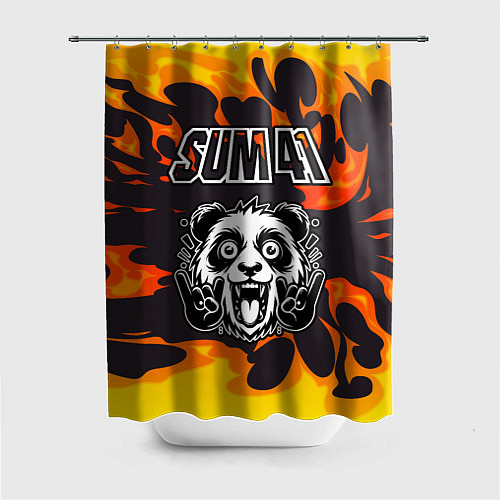 Шторка для ванной Sum41 рок панда и огонь / 3D-принт – фото 1