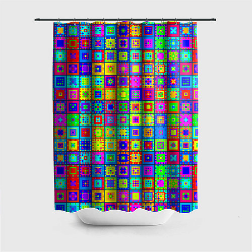 Шторка для ванной Узор из разноцветных квадратов / 3D-принт – фото 1