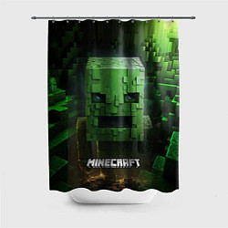 Шторка для душа Minecraft зеленый персонаж в пещере, цвет: 3D-принт