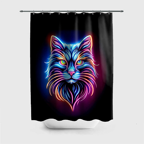 Шторка для ванной Суровый неоновый кот / 3D-принт – фото 1