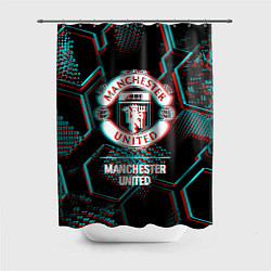 Шторка для ванной Manchester United FC в стиле glitch на темном фоне