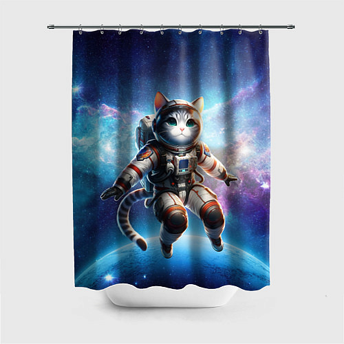 Шторка для ванной Кот космонавт в космосе / 3D-принт – фото 1