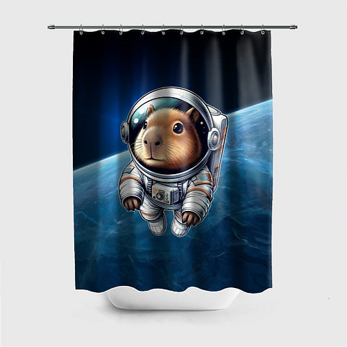 Шторка для ванной Кроха капибара в космическом скафандре / 3D-принт – фото 1