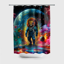 Шторка для душа Лев космонавт в неоновом космическом пространстве, цвет: 3D-принт