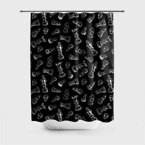 Шторка для ванной Много шахматных фигур на черном паттерне / 3D-принт – фото 1