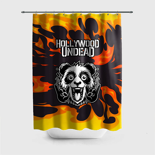 Шторка для ванной Hollywood Undead рок панда и огонь / 3D-принт – фото 1