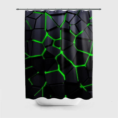 Шторка для ванной Зеленые плиты киберпанк / 3D-принт – фото 1
