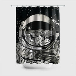 Шторка для душа Космонавт в черно-белом мире, цвет: 3D-принт