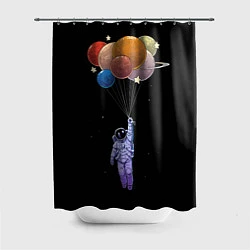 Шторка для душа Космонавт с воздушными шарами, цвет: 3D-принт