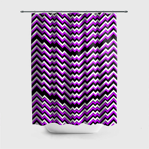 Шторка для ванной Фиолетовые и белые ломаные линии / 3D-принт – фото 1