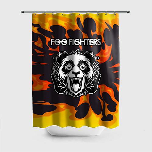 Шторка для ванной Foo Fighters рок панда и огонь / 3D-принт – фото 1