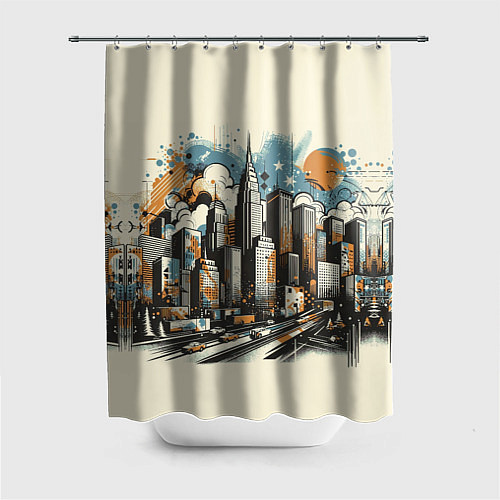 Шторка для ванной Рисунок города с небоскребами / 3D-принт – фото 1