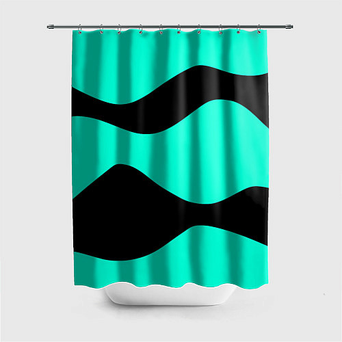Шторка для ванной Бирюзовый в чёрные волнистые полосы абстракция / 3D-принт – фото 1