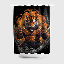 Шторка для ванной Муай - Тай тигр в стойке боевые искусства