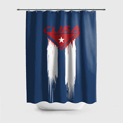 Шторка для ванной Кубинский флаг на синем фоне