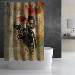 Шторка для душа Джон Уик с пистолетом в стиле гранж, цвет: 3D-принт — фото 2